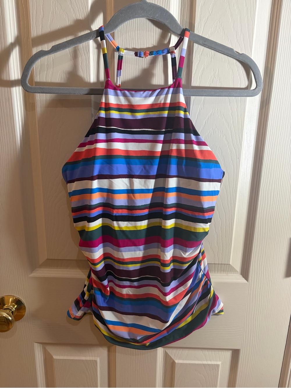 Anne Cole Multicolor Striped Halter Tankini Swim Top L/G 24MT20664